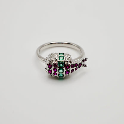 Shrimp Sushi Ring with Lab Rubies, 14K Gold