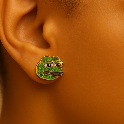 Pepe Frog Stud Earrings with Moissanites, view 2