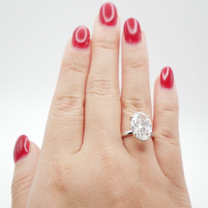 Oval Cut Lab Diamond Tiger Prong Basket Ring in Platinum, view 5