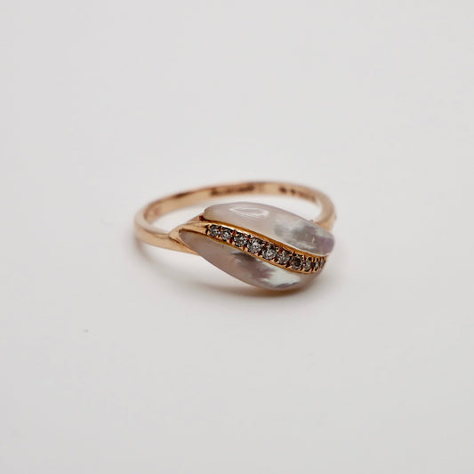 14K Rose Gold Pearl Leaf Diamond Ring