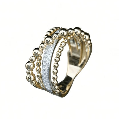 Ball and Diamond Criss Cross Ring, 18K Gold, view 3