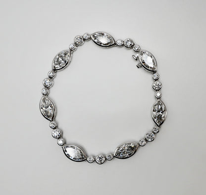 Platinum Marquise & Round Brilliant Lab Grown Diamond Tennis Bracelet - Antique or Vintage Inspired, view 10