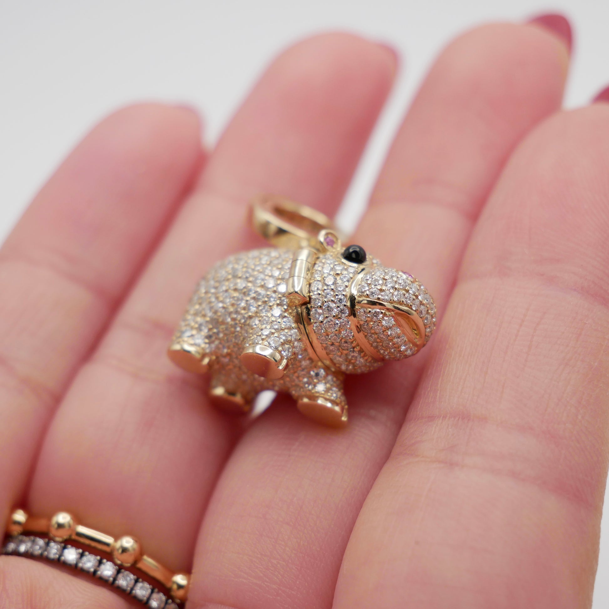 14K Gold Baby Hippo Hippopotamus Locket Pendant - Moo Deng