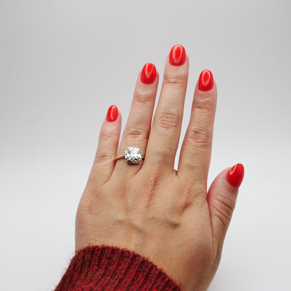 Old Mine Cut Georgian Victorian Moissanite Ring and Gold Button Setting with European Shank, 14K Gold, view 5