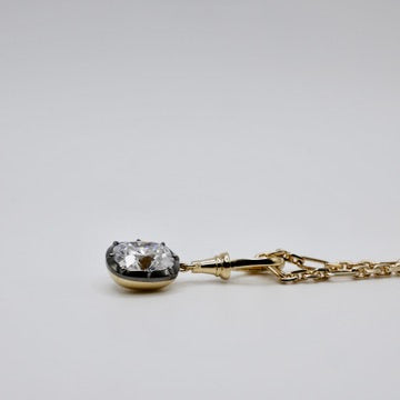 Georgian Victorian Ball Chain Elongated Cushion Lab Diamond or Moissanite Pendant, 14K Gold