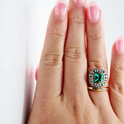 Cushion Emerald Donut Ring with Pave Diamonds, 18K Gold, view 5