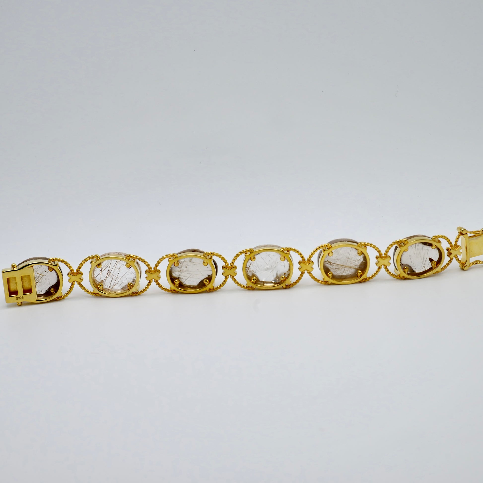 Pebble Cabochon Sicilian Rutilated Quartz Rope Bracelet, view 8