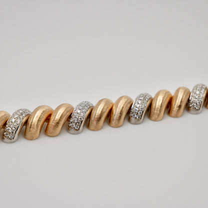 Silk Engraved Rigatto Twist Bracelet with Pavé Lab Diamonds in 14K or 18K Gold, view 7