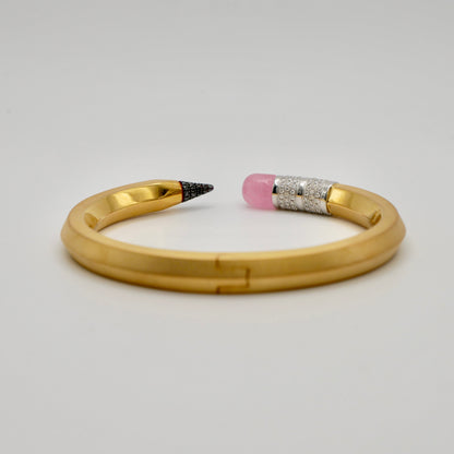 Pencil Bangle with Moissanite and Pink Nephrite, 18K Gold Filled, view 5
