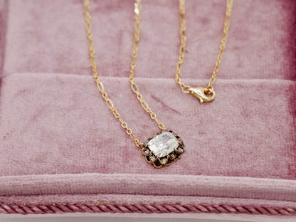 Cushion Cut Lab Diamond Gold Trombone Chain Necklace, 18K Gold, view 6