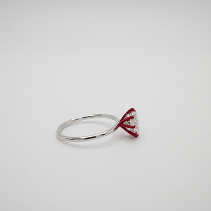 Oval Moissanite Ring with Red Enameled Claw Prongs in Red Gold - Unique Engagement Ring, 14K Gold, view 3