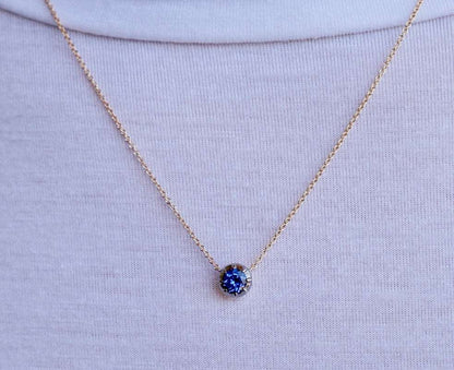 Round Lab Sapphire Georgian Victorian Gold Necklace, 18K Gold, view 8