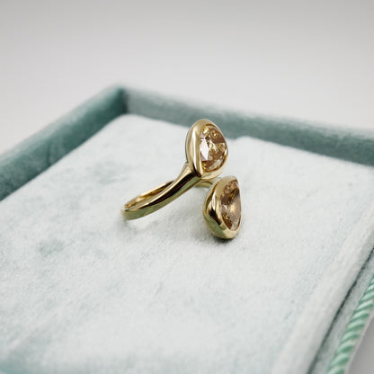 Moi et Toi Ring with two Pear Diamonds or Moissanites, 18K Gold, view 5
