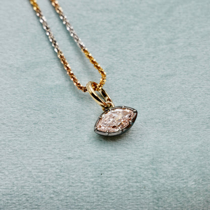 Pink Marquise Lab Diamond Pendant in Georgian Collet, 18K Gold, view 4