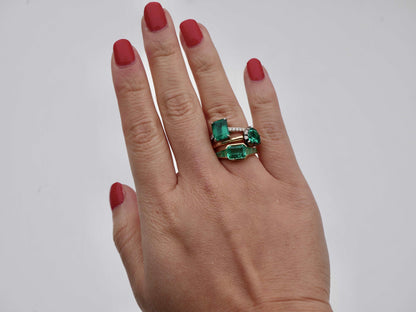 Caliber Step Cut Lab Grown Colombian Emerald Ring, view 6