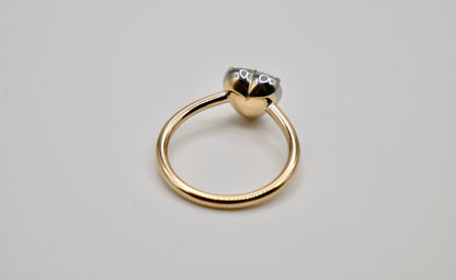 Georgian Victorian Heart Shaped Moissanite and Gold Collet Button Back Ring, 2 Ct, view 4