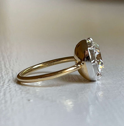 Georgian Victorian Moissanite Button Back Collet Ring, 3.35 Ct, view 4