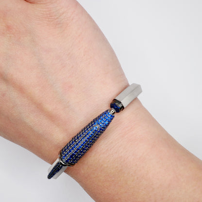 Pen Bangle with Lab Grown Blue Sapphire Pavé, 18K White Gold Filled, view 7