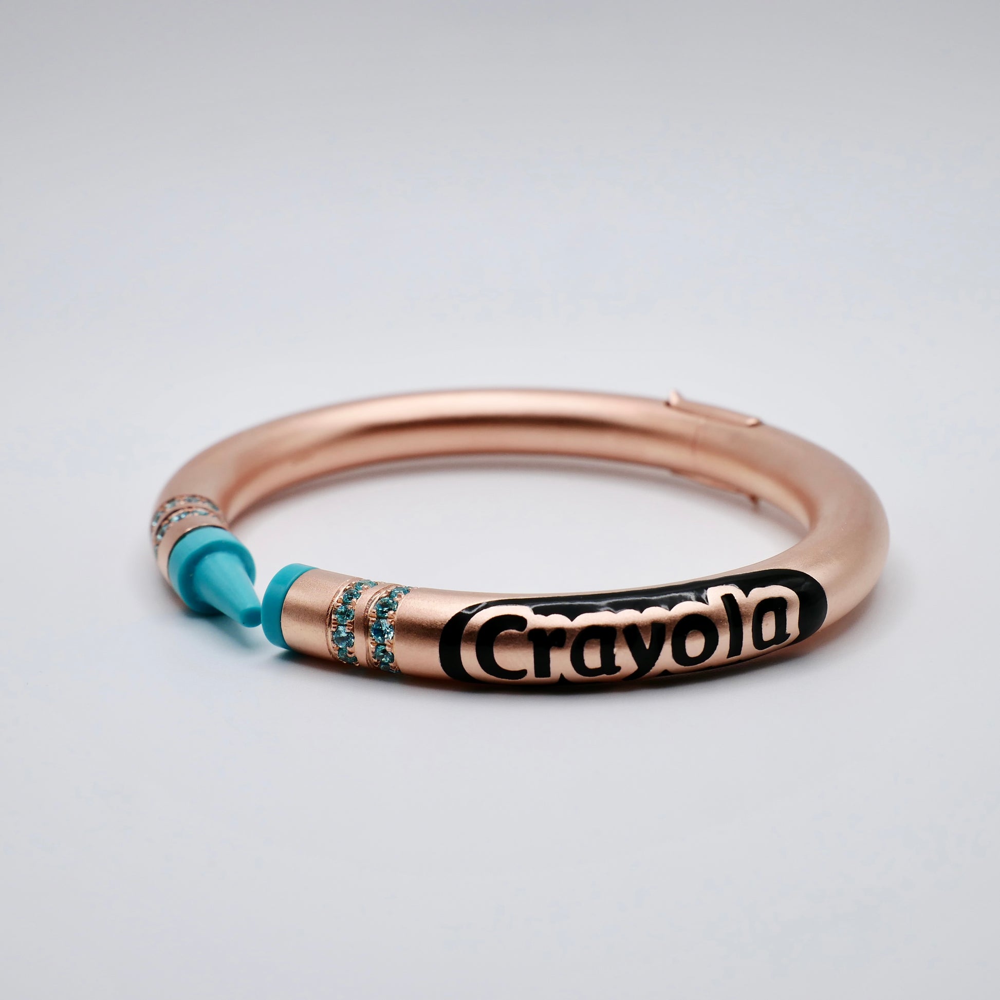 Customizable Crayon Bracelet in 18K Gold Filled with Turquoise and Turquoise Moissanites | Nadine Ghosn style | Drake jewelry | Justin Bieber jewelry | Beyonce jewelry | novelty fun fine jewelry | by Disco Marshmallow