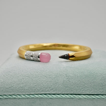 Pencil Bangle with Moissanite and Pink Nephrite, 18K Gold Filled, view 3