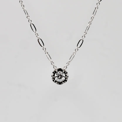 Lab Grown Old European Cut Diamond Gold Trombone Chain Necklace, 14K Gold