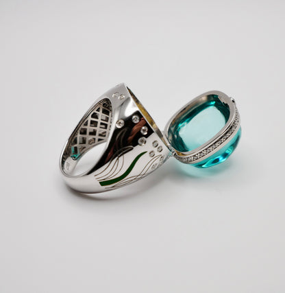 Aquamarine Cabochon Ring with Hidden Opening Starfish, view 5