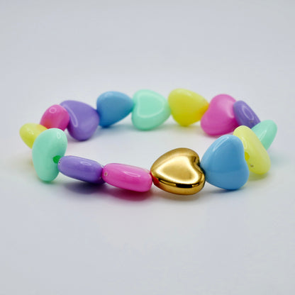 Pastel Heart Bead Stretch Bracelet with Heart Bead, 18K Gold Filled, view 2