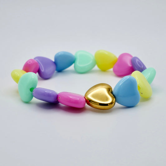 Pastel Heart Bead Stretch Bracelet with Heart Bead, 18K Gold Filled, view 2