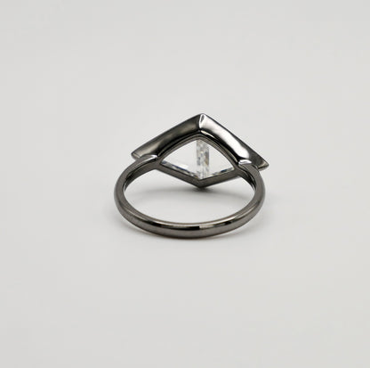 Gold, Triangle Portrait Cut Moissanite Bezel Ring, 14K Gold, view 5