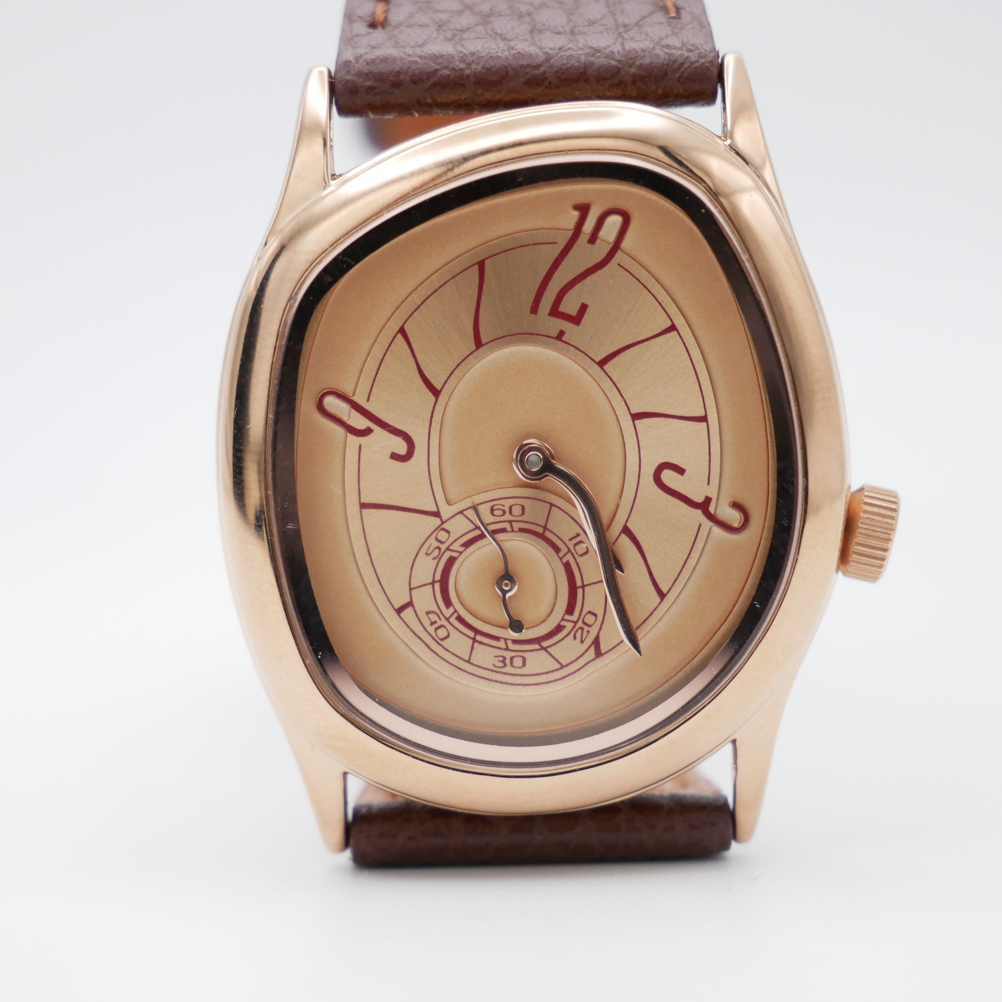 Men's Rose Gold and Brown Leather Strap Barrel Vintage Inspired Watch | by Disco Marshmallow