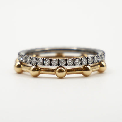Thin Round Bead Sphere Ring and Micro Pave Thin Gold Diamond or Moissanite Set