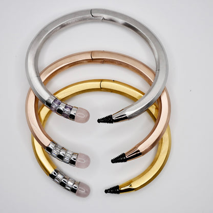 Pencil Bangle with Moissanite and Pink Nephrite, 18K Gold Filled, view 9