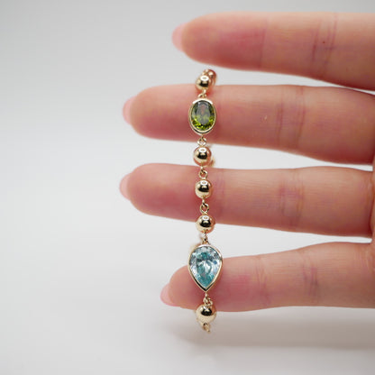 Mixed Gemstone Ball Chain Bracelet, 14K Gold, view 5