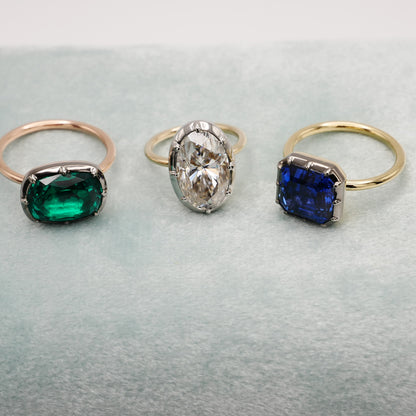 Georgian Victorian Asscher Cut Sapphire Gold Button Back Collet Ring, view 9