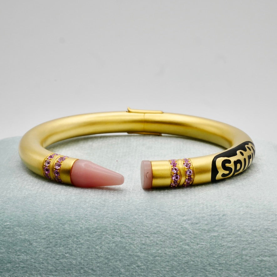 Customizable Crayon Bracelet in 18K Gold Filled with Pink Coral and Pink Moissanites | Nadine Ghosn style | Drake jewelry | Justin Bieber jewelry | Beyonce jewelry | novelty fun fine jewelry | by Disco Marshmallow