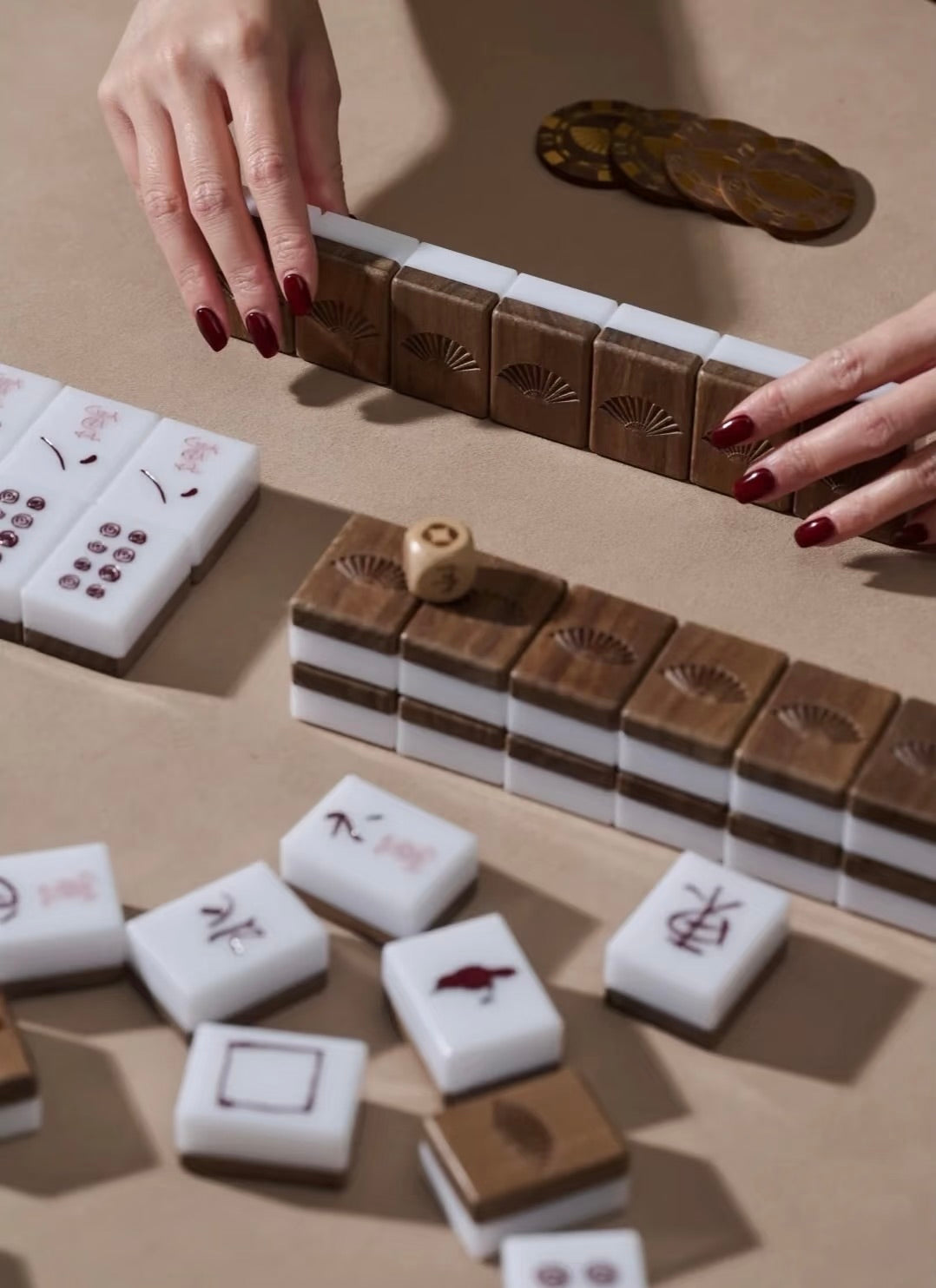 Luxury Mahjong Set Complete 144 Tiles, Carved Wood Storage Box Hand Painted Chinese Game Set | by Disco Marshmallow