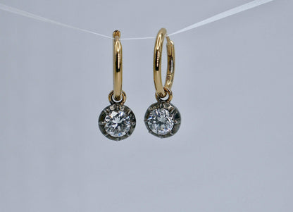 Custom Round Georgian Victorian Earrings, Lab Diamond or Moissanite, view 3