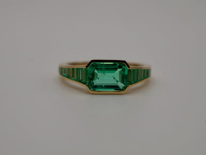 Caliber Step Cut Lab Grown Colombian Emerald Ring, view 4