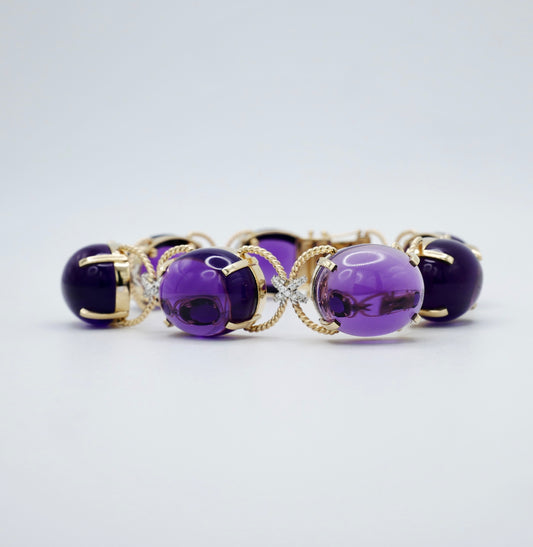Pebble Cabochon Sicilian Moonstone/Amethyst/Citrine and Moissanite Rope Bracelet, view 2