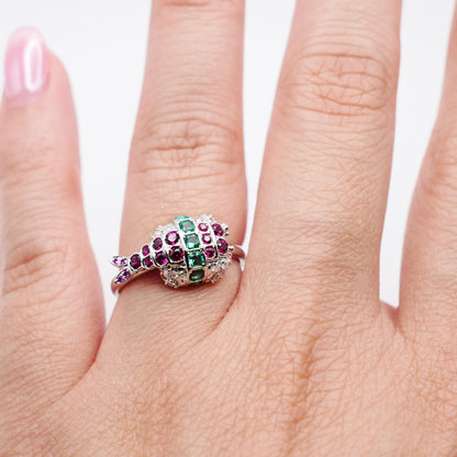 Shrimp Sushi Ring with Lab Rubies, 14K Gold, view 3