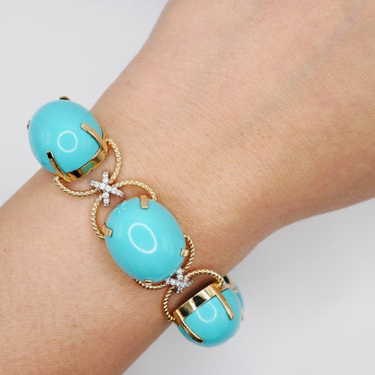 Pebble Cabochon Sicilian Turquoise and Moissanite Rope Bracelet, view 5