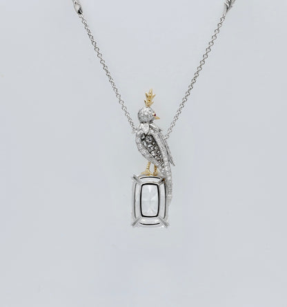 Lab diamond bird necklace in platinum and 18K yellow gold on a 59.5 cm white gold chain