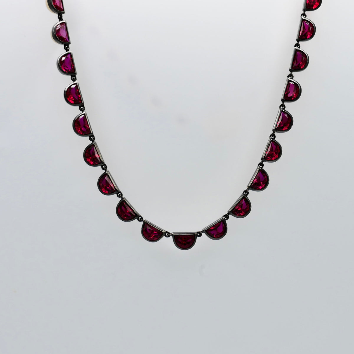 Georgian Victorian Riviere Scalloped Half Moon Collet Ruby Tennis Necklace