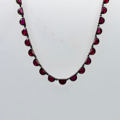 Georgian Victorian Riviere Scalloped Half Moon Collet Ruby Tennis Necklace