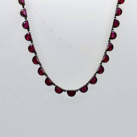 Georgian Victorian Riviere Scalloped Half Moon Collet Ruby Tennis Necklace