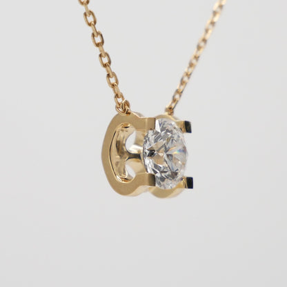 Round Lab Diamond or Moissanite Floating Necklace, 18K Gold, view 3