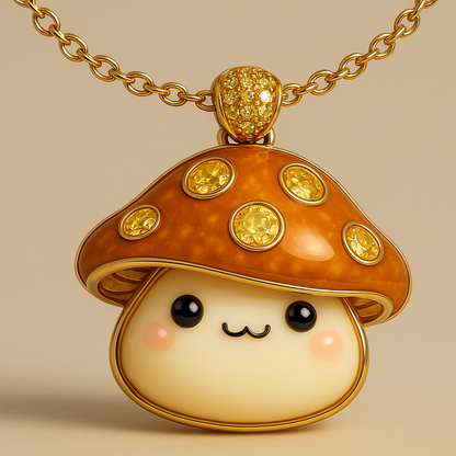 Opal Mushroom Pendant with UwU Face