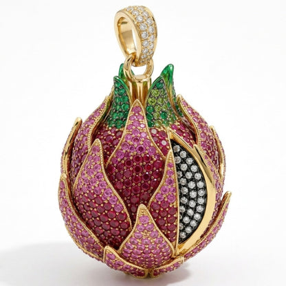 Dragonfruit Pendant Charm Pavé Ruby Emerald Moissanite