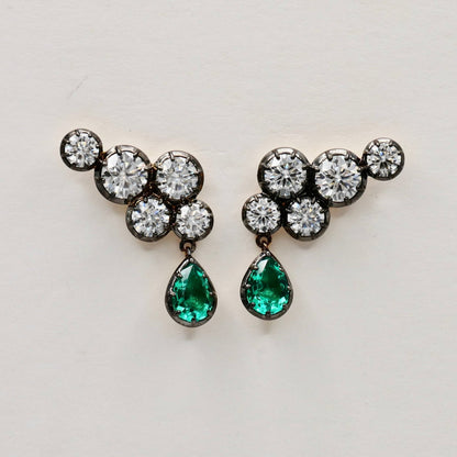 Georgian Victorian Climbing Collet Emerald and Moissanite Stud Earrings