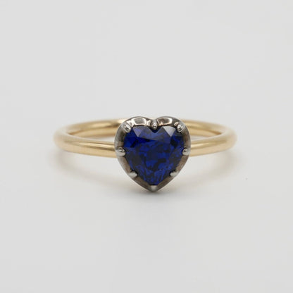 Georgian Victorian Heart Shaped Sapphire and Gold Collet Button Back Ring